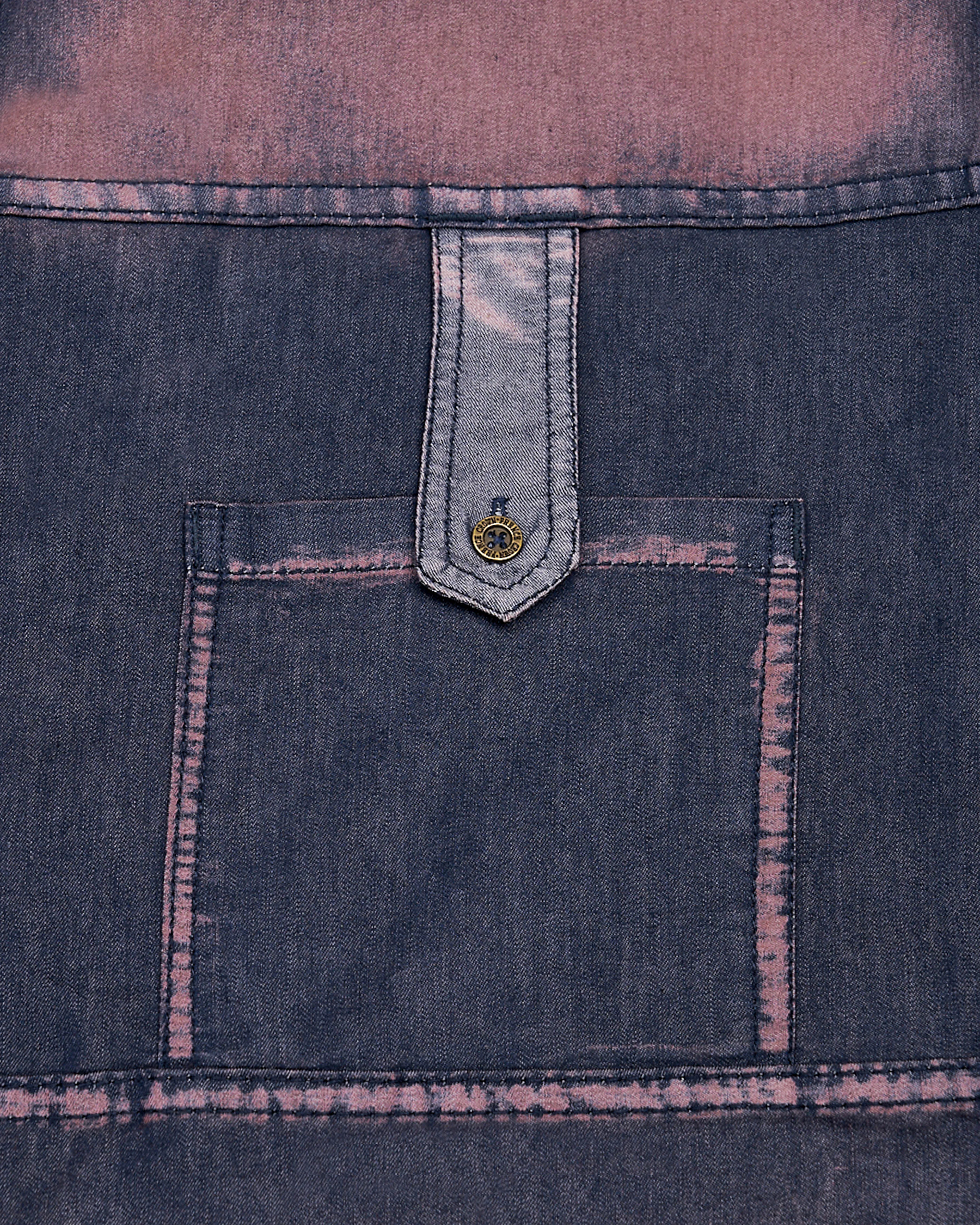 Bunting Blue with Opium Rusted Summer Denim Designer Shirt With Leather Patch Work