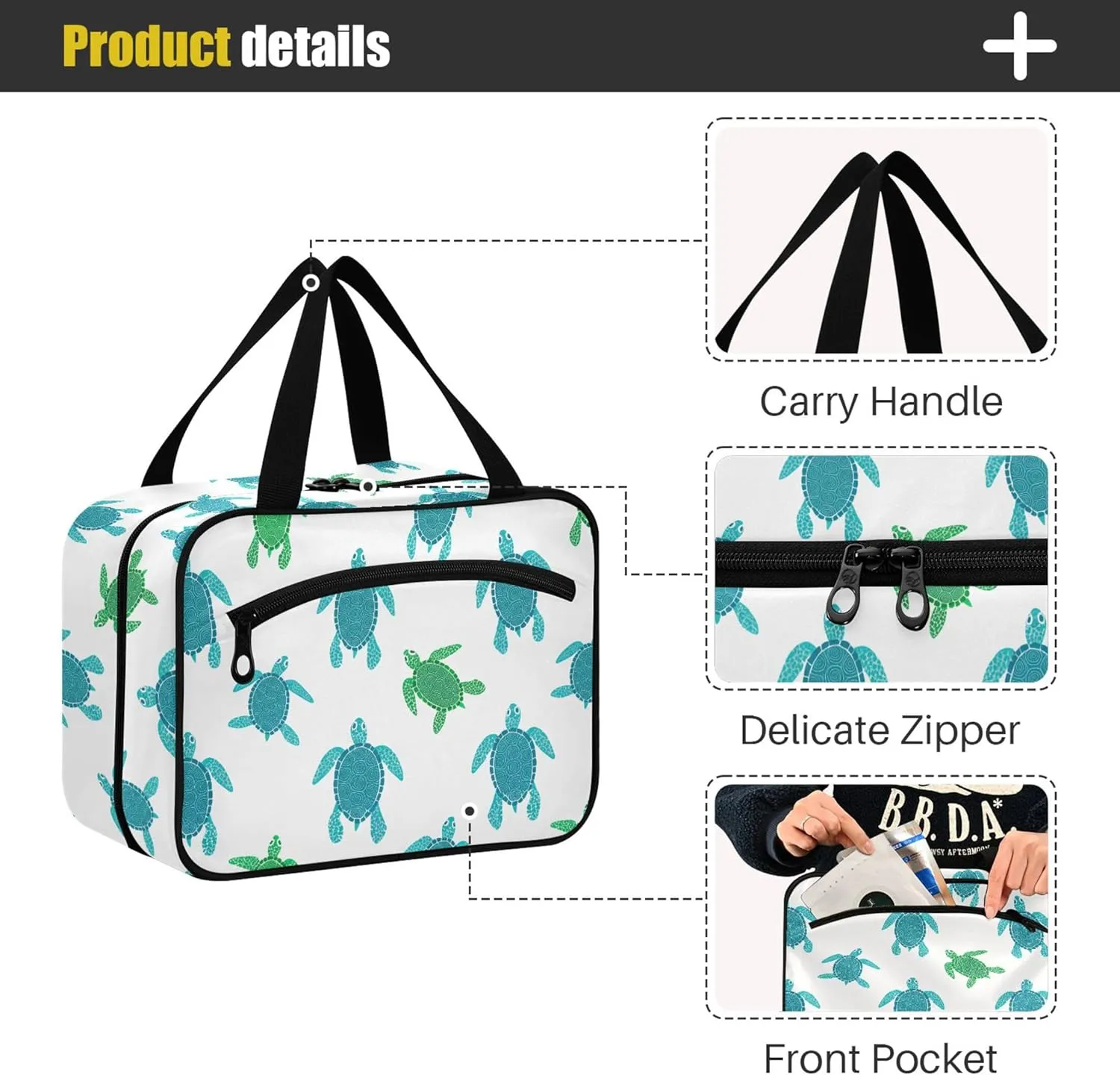 Burbuja Turtles Hanging Travel Toiletry Bag with Hook, Waterproof Toiletry Bag Cosmetic Organizer for Toiletries Bathroom for Women, L