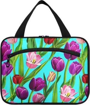 Burbuja Vibrant Tulips Hanging Travel Toiletry Bag with Hook, Waterproof Toiletry Bag Cosmetic Organizer for Toiletries Bathroom for Women, L