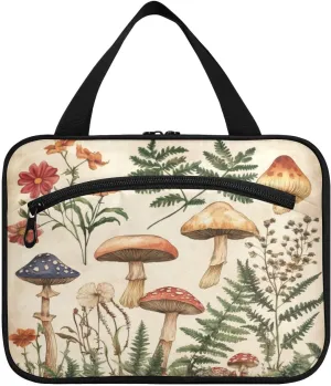 Burbuja Vintage Mushroom Botany Travel Toiletry Bag for Women, Hanging Waterproof Toiletry Bag Cosmetic Organizer for Toiletries Accessories, M