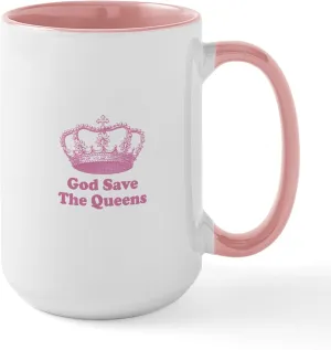 CafePress God Save The Queens (Rose Pin Large Mug 15 oz (444 ml) Ceramic Coffee Mug