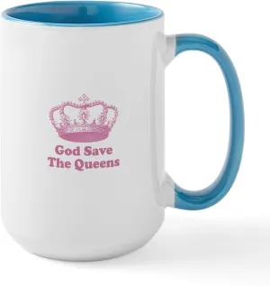 CafePress God Save The Queens (Rose Pin Large Mug 15 oz (444 ml) Ceramic Coffee Mug