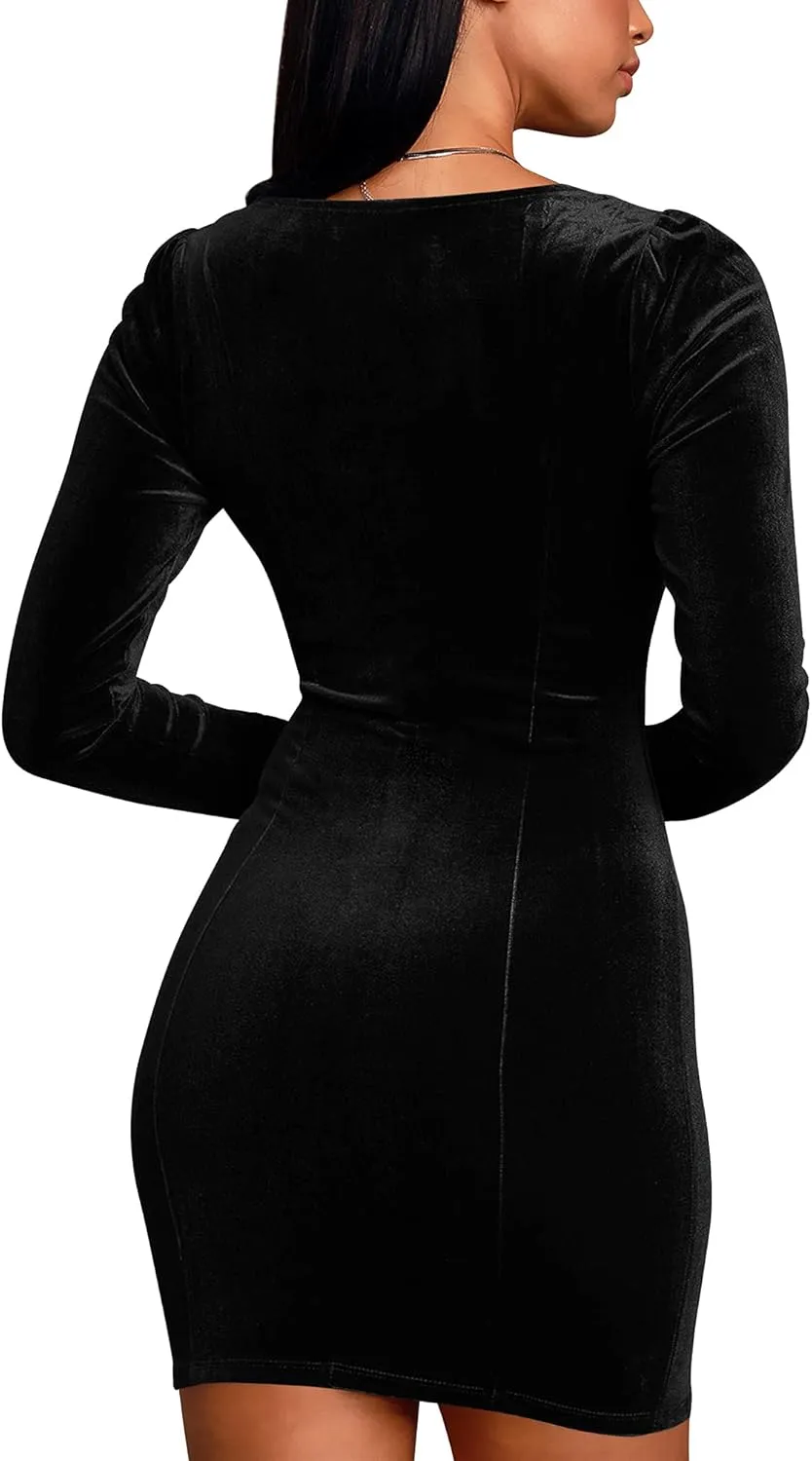 cailami Women's Sexy Bodycon Long Sleeve Velvet Elegant Mini Homecoming Party Dresses