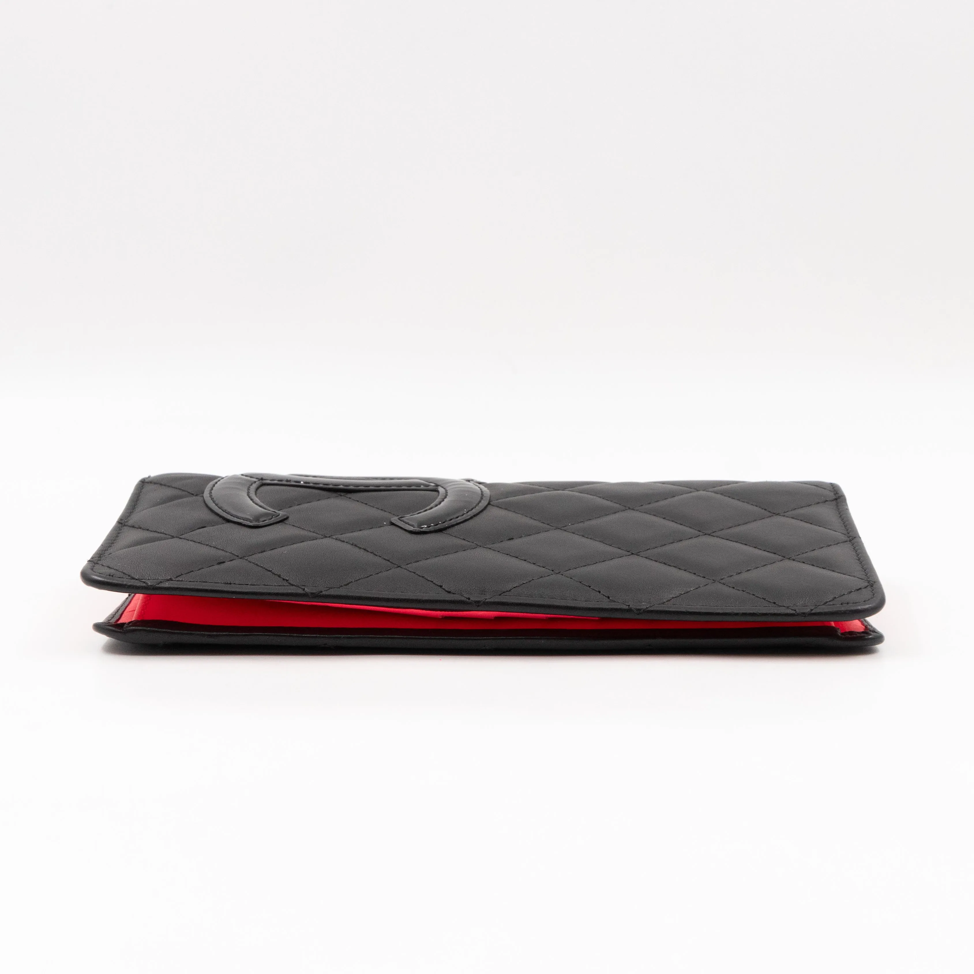 Cambon Ligne Long Wallet Black Lambskin Leather Pink