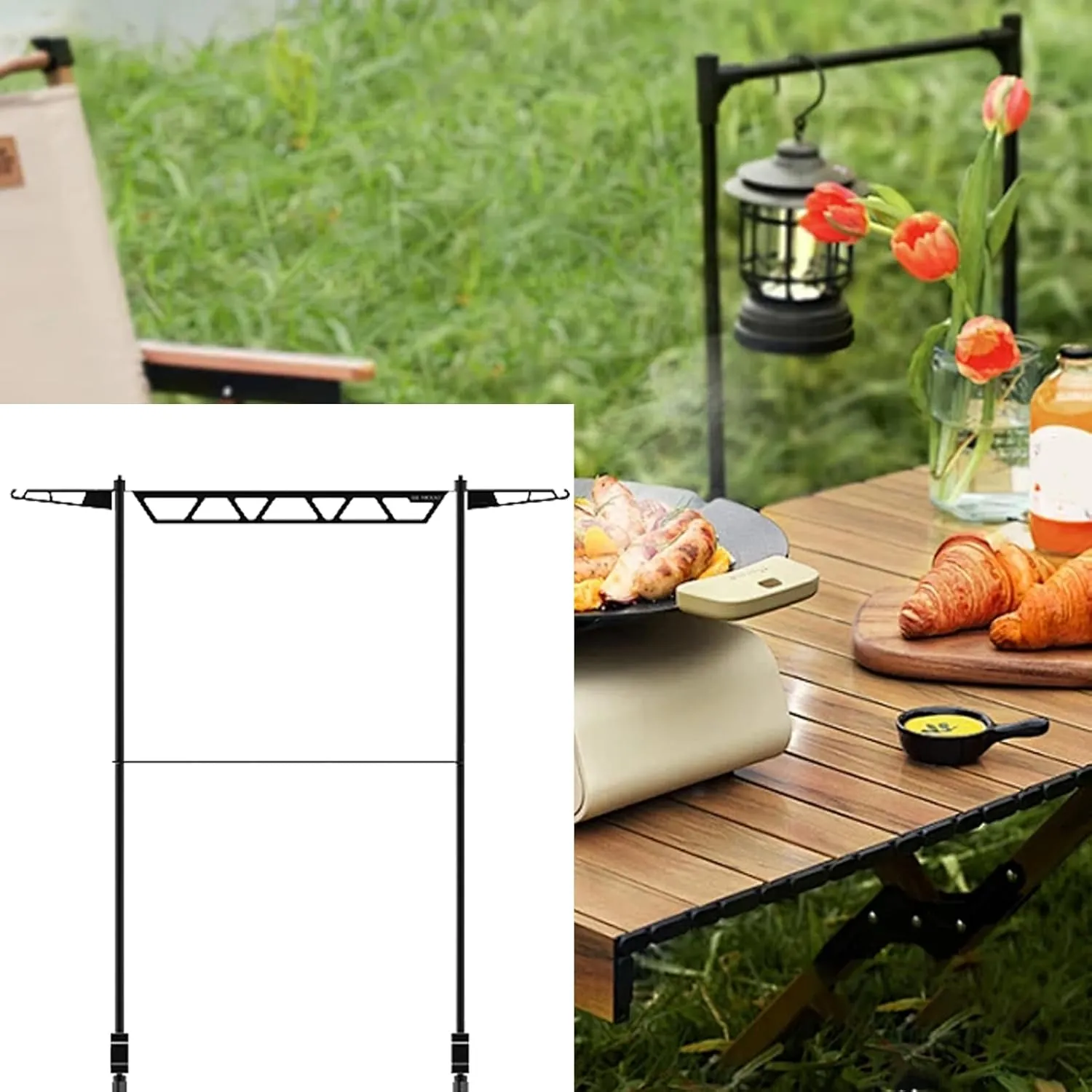 Camping Cookware Rack,Tabletop Cookware Storage Rack - Metal Cutlery Holder, Portable Removable Tool Organizer for Camping Picnic BBQ Outdoor Fishing