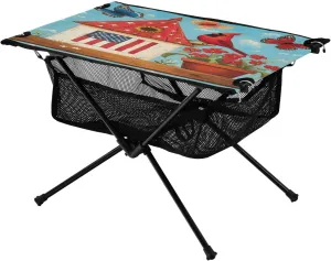 Camping Table Lightweight Portable Folding Table with Mesh Storage Net Flower America Bird Ideal for Camping Hiking Beach Picnic Travel Backyard