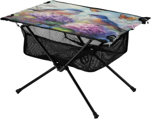 Camping Table Lightweight Portable Folding Table with Mesh Storage Net Flower Hydrangea Butterfly Bird Ideal for Camping Hiking Beach Picnic Travel Backyard