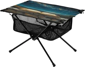 Camping Table Lightweight Portable Folding Table with Mesh Storage Net Galaxy Starry Sky Books Ideal for Camping Hiking Beach Picnic Travel Backyard