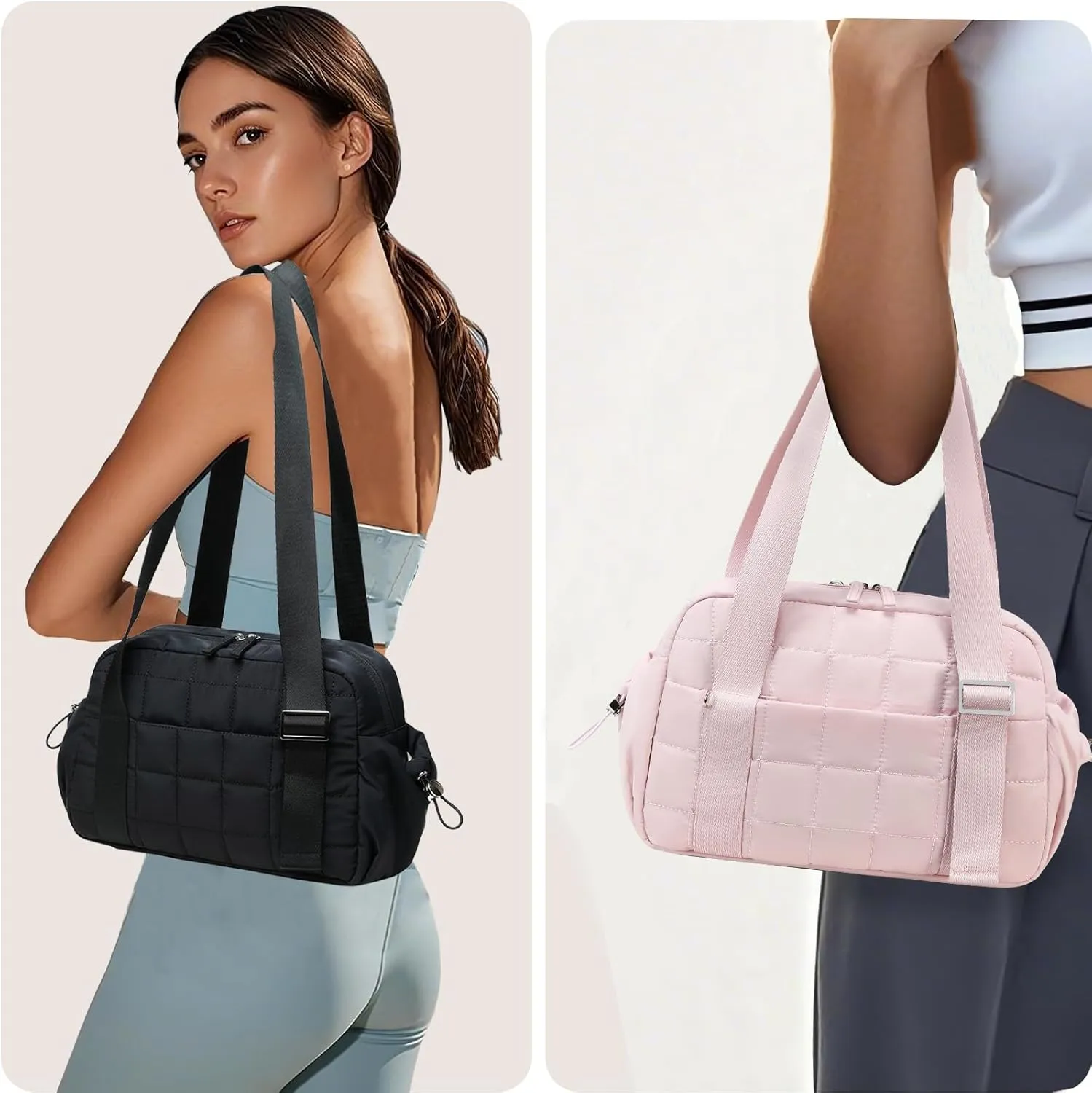 CAMTOP Mini Gym Bag for Women, Small Gym Tote Bag Puffy Quilted Sports Duffel Bag with Wet Compartment and Coin Wallet Duffel Bags Dance Yoga Workout Bag