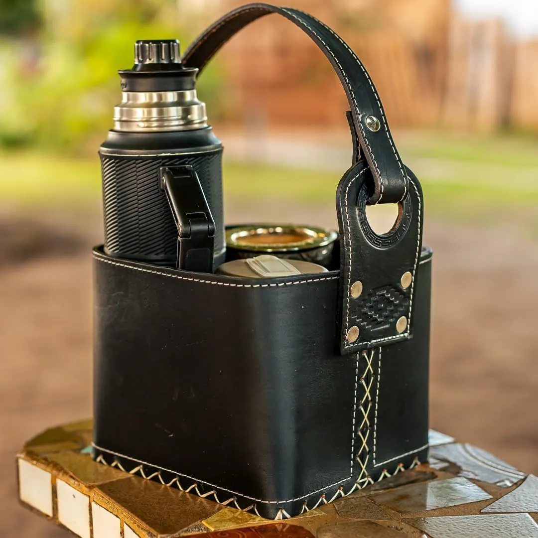 Canasto Matero de Cuero - Handmade Leather Mate Bag - Carry Bag for Mate Gourd Set and Thermos - CUSHE Mates