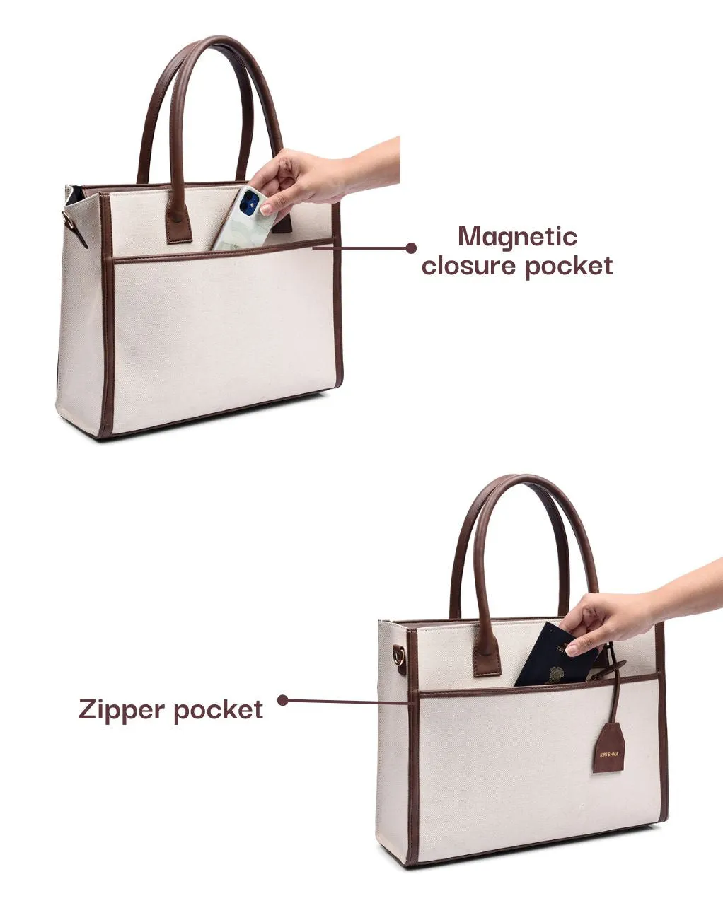 CANDICE CANVAS TOTE | BEIGE & BROWN | MEDIUM