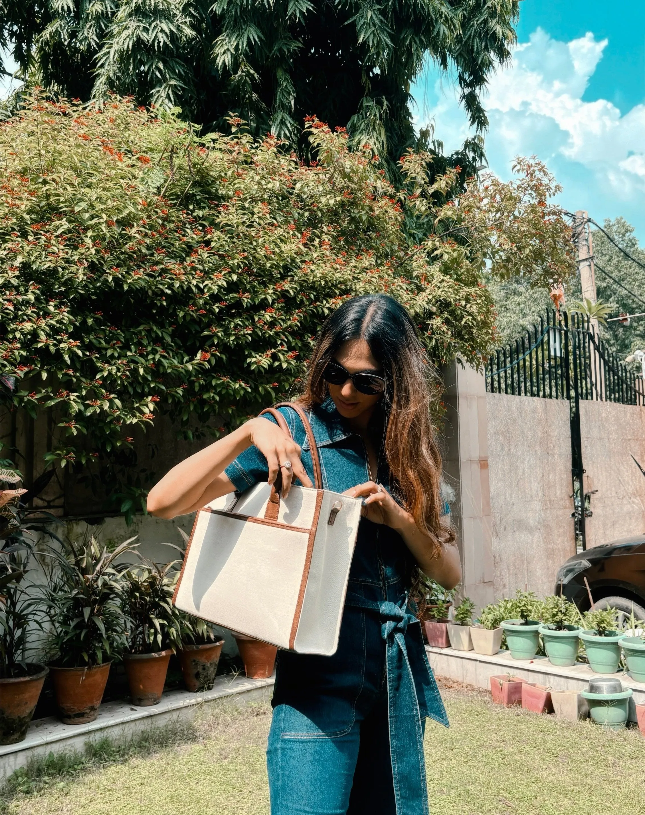 CANDICE CANVAS TOTE | BEIGE & BROWN | MEDIUM