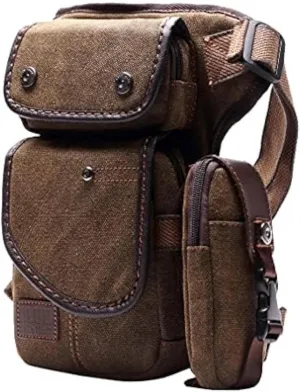 Canvas Drop Leg Bag Cycling Waist Pack for Men Outdoor Travel Sports Tactical Hiking Climbing Motorcycle Bike Fanny Pouch Casual Camping Sling Daypack Brown