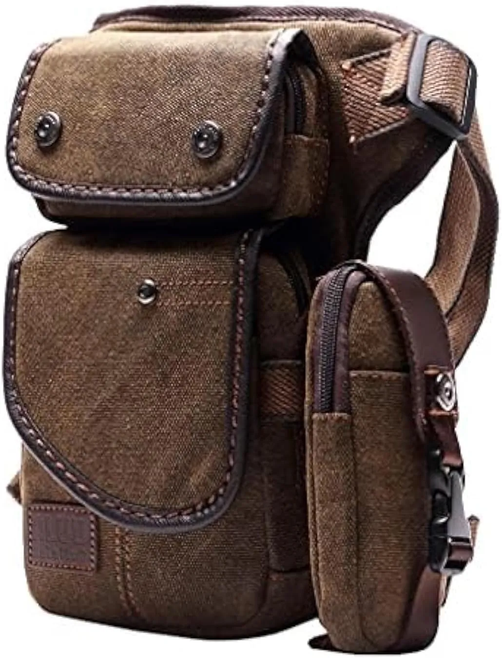 Canvas Drop Leg Bag Cycling Waist Pack for Men Outdoor Travel Sports Tactical Hiking Climbing Motorcycle Bike Fanny Pouch Casual Camping Sling Daypack Brown