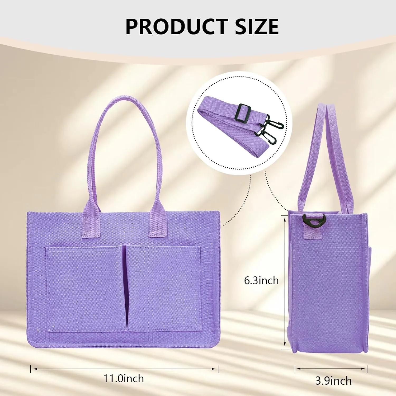 Canvas Tote Bag for Women with Pockets Crossbody Shoulder Bag Multi-Compartment Handbag for Work Travel with Zipper