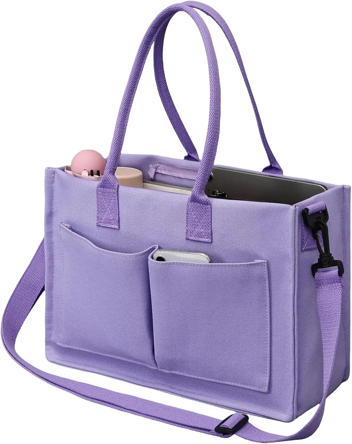 Canvas Tote Bag for Women with Pockets Crossbody Shoulder Bag Multi-Compartment Handbag for Work Travel with Zipper