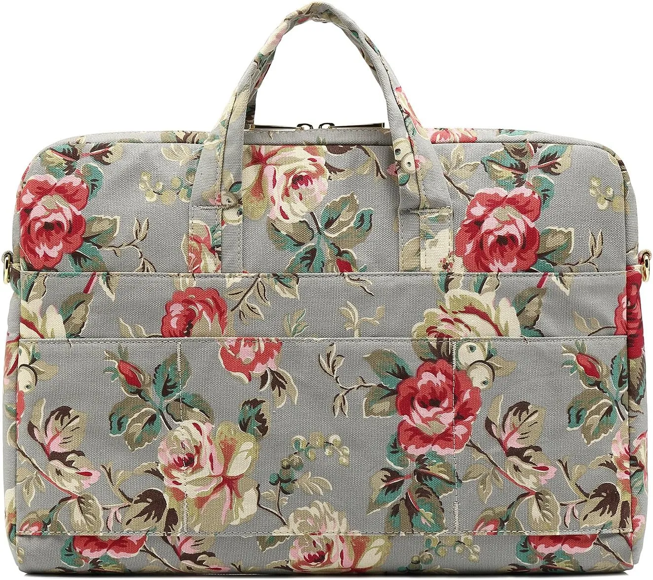Canvaslove Grey Rose Pattern Waterproof Laptop Shoulder Messenger Bag Case With Rebound Bubble Protection for MacBook Pro 16 inch,LG Gram 16 inch and 15 inch-15.6 inch laptop