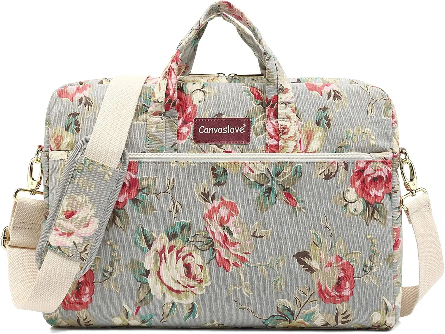 Canvaslove Grey Rose Pattern Waterproof Laptop Shoulder Messenger Bag Case With Rebound Bubble Protection for MacBook Pro 16 inch,LG Gram 16 inch and 15 inch-15.6 inch laptop