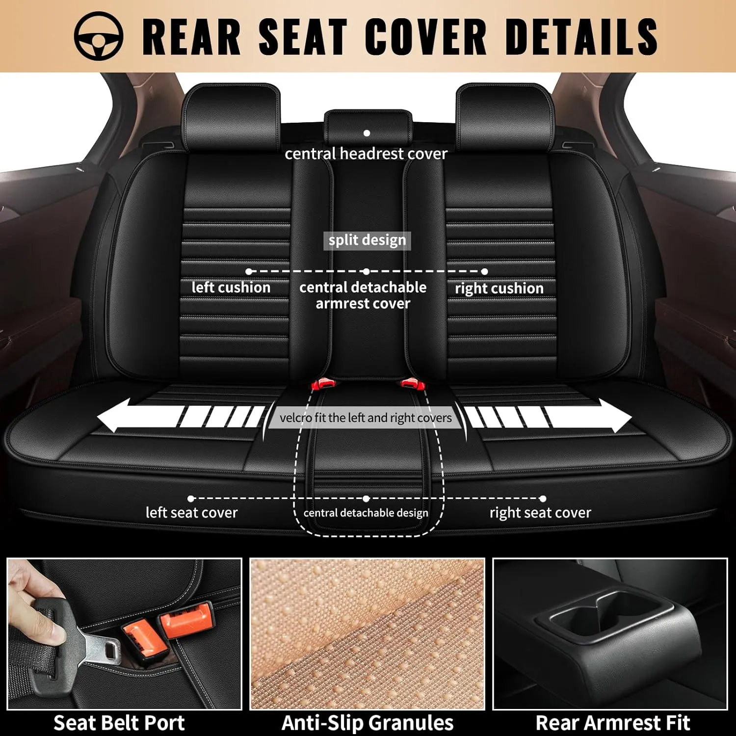 Car Seat Covers Fit for Hyundai Santa Cruz 2022-2025: Full Set 5 Seats Faux Leather Seat Cover Waterproof Seat Protectors Automotive Seat Cushion(Black)-2 Rows 5 Seats