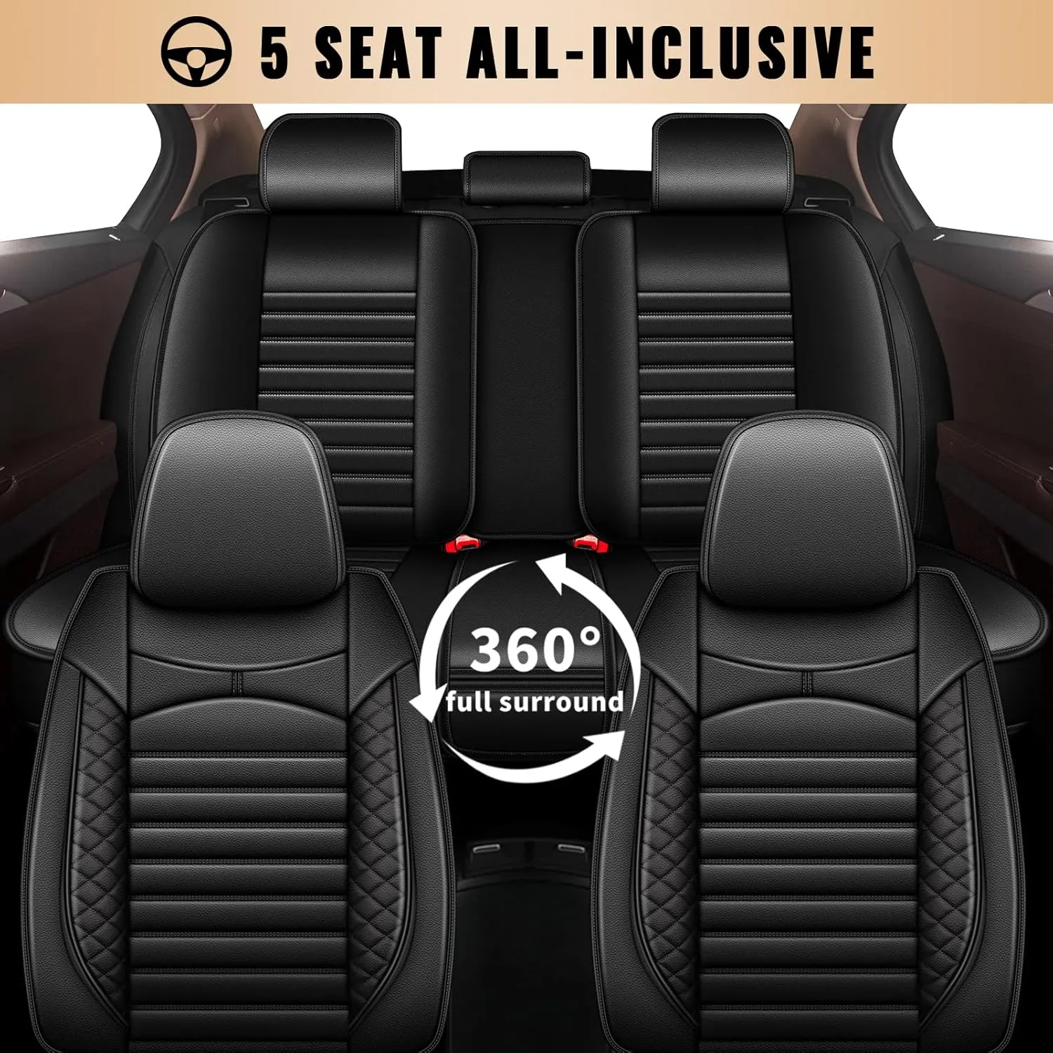 Car Seat Covers Fit for Hyundai Santa Cruz 2022-2025: Full Set 5 Seats Faux Leather Seat Cover Waterproof Seat Protectors Automotive Seat Cushion(Black)-2 Rows 5 Seats