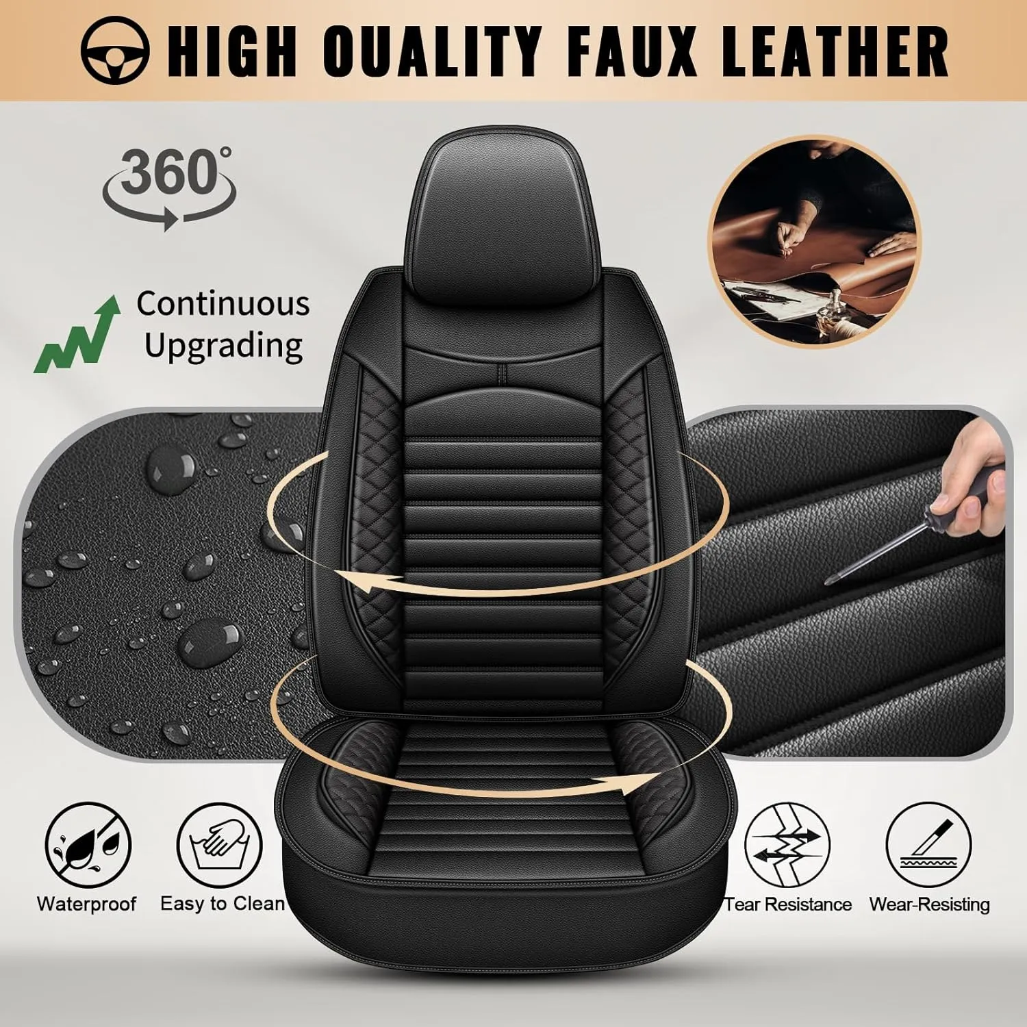 Car Seat Covers Fit for Hyundai Santa Cruz 2022-2025: Full Set 5 Seats Faux Leather Seat Cover Waterproof Seat Protectors Automotive Seat Cushion(Black)-2 Rows 5 Seats