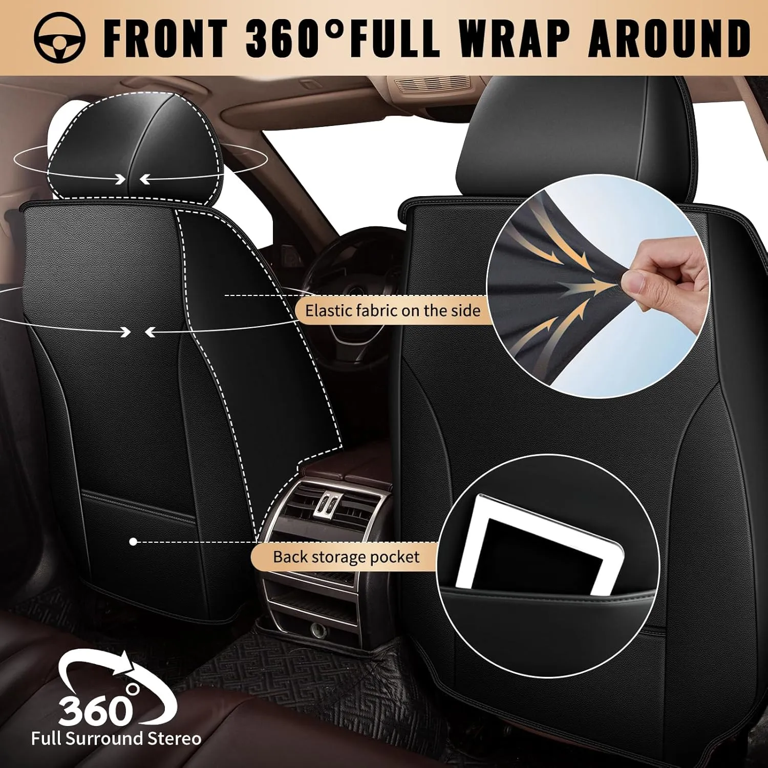 Car Seat Covers Fit for Hyundai Santa Cruz 2022-2025: Full Set 5 Seats Faux Leather Seat Cover Waterproof Seat Protectors Automotive Seat Cushion(Black)-2 Rows 5 Seats