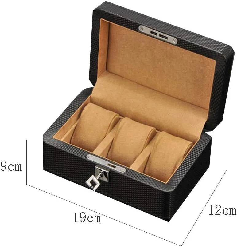 Carbon Fiber Grain Artificial Leather Wooden Nordic Simple Mechanical Watch Collection Storage Box Finishing Box with Lock