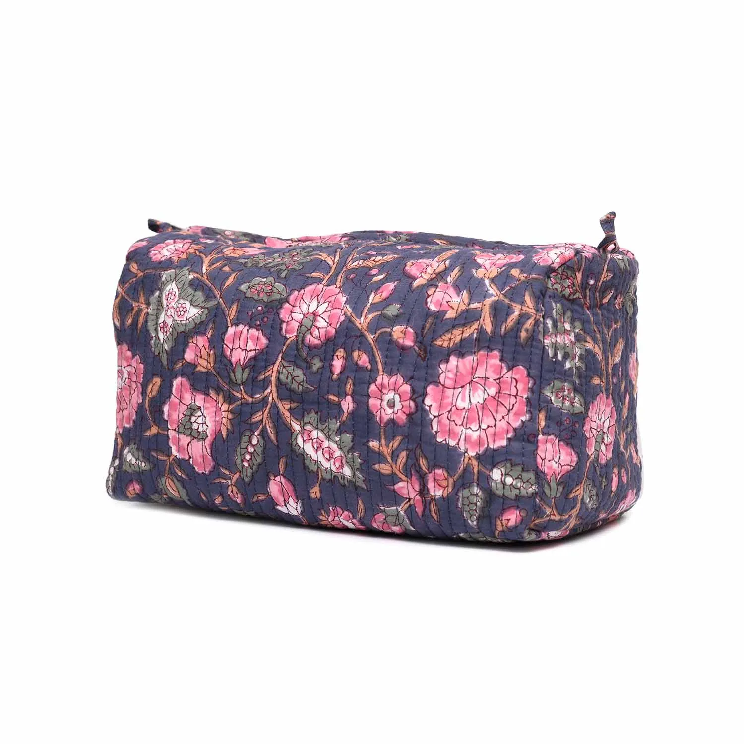CARNATION JAAL BLOCK PRINT QUILTED TOILETRY POUCH