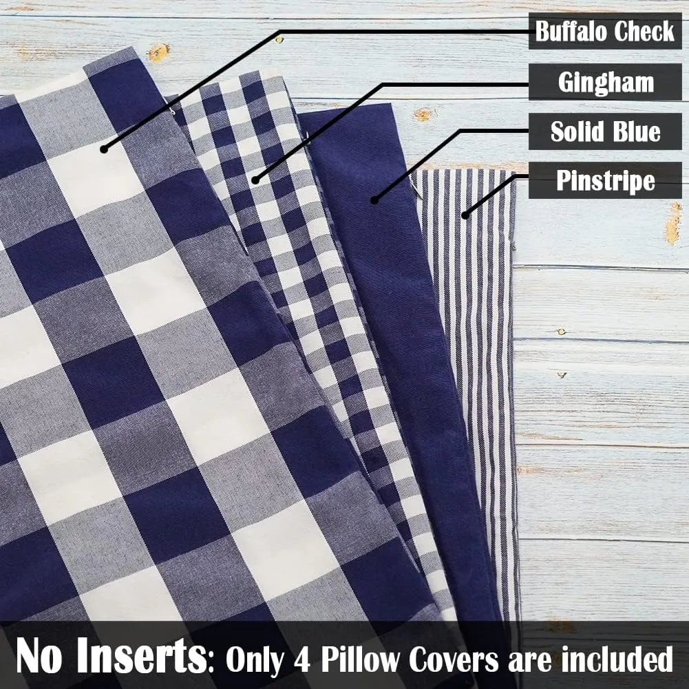 CARRIE HOME Navy Blue Outdoor Buffalo Plaid 20x20 Throw Pillow Covers Set of 4, Checkered Blue and White Decorative Pillow Covers 20 x 20, Farmhouse Decor Throw Pillows for Porch and Patio