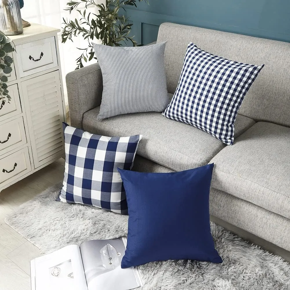 CARRIE HOME Navy Blue Outdoor Buffalo Plaid 20x20 Throw Pillow Covers Set of 4, Checkered Blue and White Decorative Pillow Covers 20 x 20, Farmhouse Decor Throw Pillows for Porch and Patio