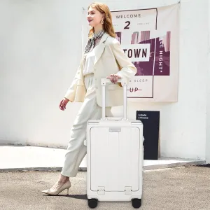 Carry On Luggage 22x14x9 Airline Approved Aluminum Frame, 20 Inch Hard Shell Carry On Luggage, Suitcase Carry-on Zipperless Luggage, TSA Approved (White)