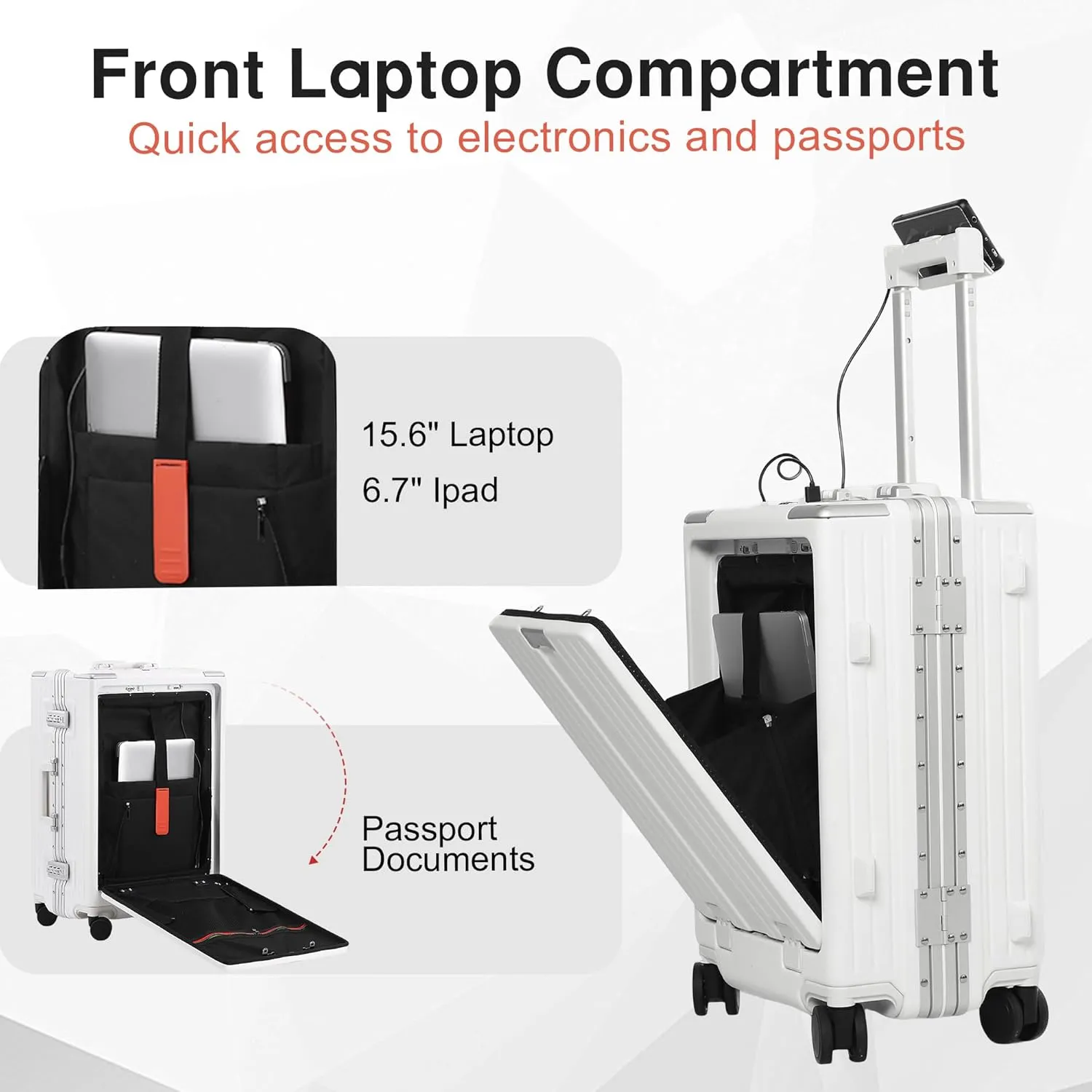 Carry On Luggage 22x14x9 Airline Approved Aluminum Frame, 20 Inch Hard Shell Carry On Luggage, Suitcase Carry-on Zipperless Luggage, TSA Approved (White)