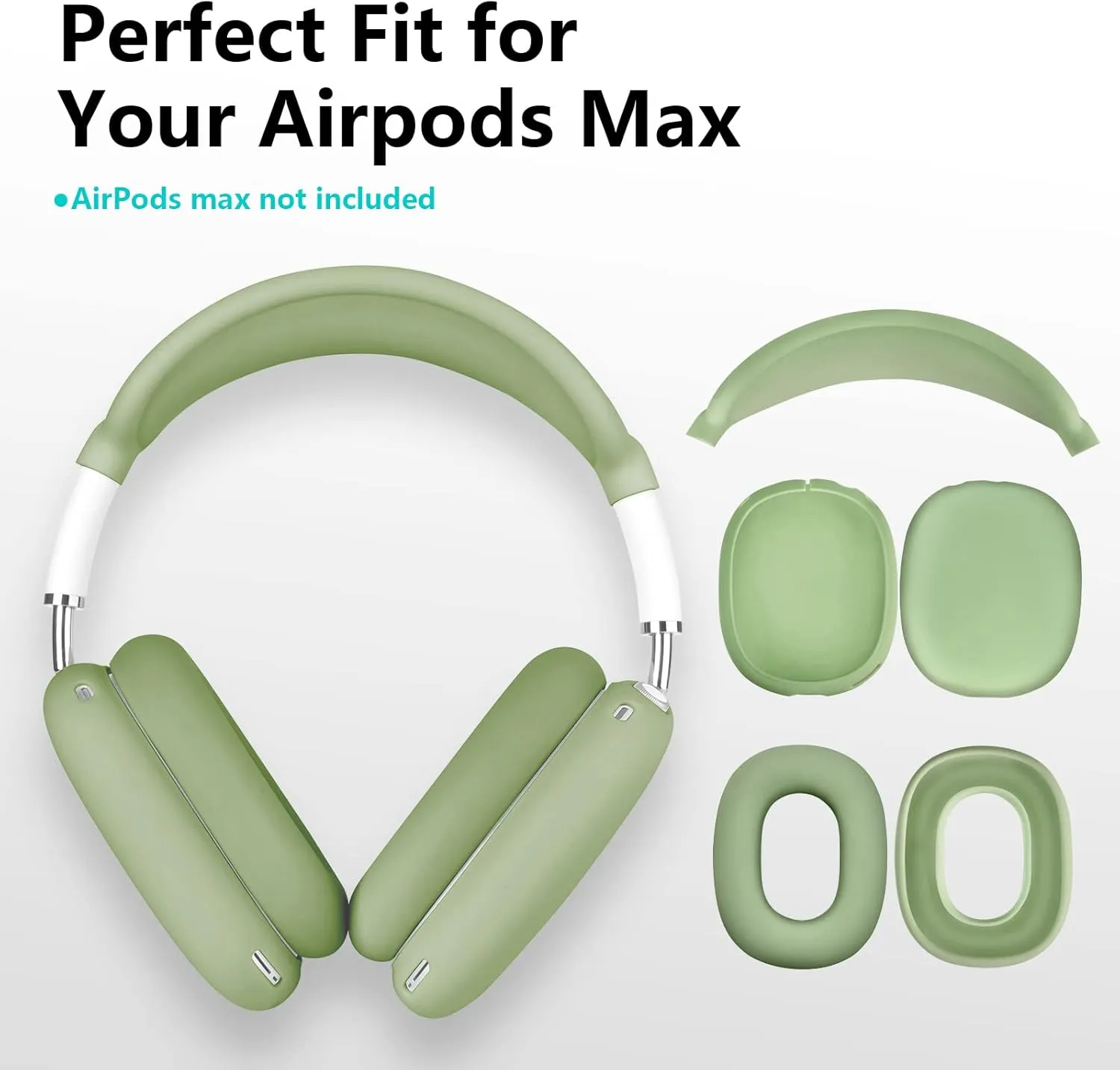 Case for Airpods Max Headphones, Ear Pad Case Cover/Ear Cups Cover/Headband Cover for AirPods Max (USB-C/Lightning)(2024/2020),Silicone for Airpod Max, Accessories Cases(Cactus Green)