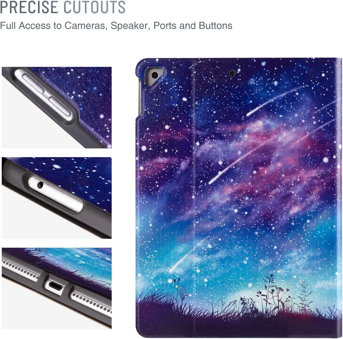 Case for iPad 9th/8th/7th Generation 10.2 Inch (2021/2020/2019), iPad Pro 10.5/Air 3 Case, [Built in Pencil Holder], Adjustable Multi Viewing Stand Auto Wake/Sleep, Meteor Cat