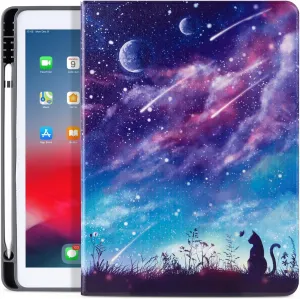 Case for iPad 9th/8th/7th Generation 10.2 Inch (2021/2020/2019), iPad Pro 10.5/Air 3 Case, [Built in Pencil Holder], Adjustable Multi Viewing Stand Auto Wake/Sleep, Meteor Cat
