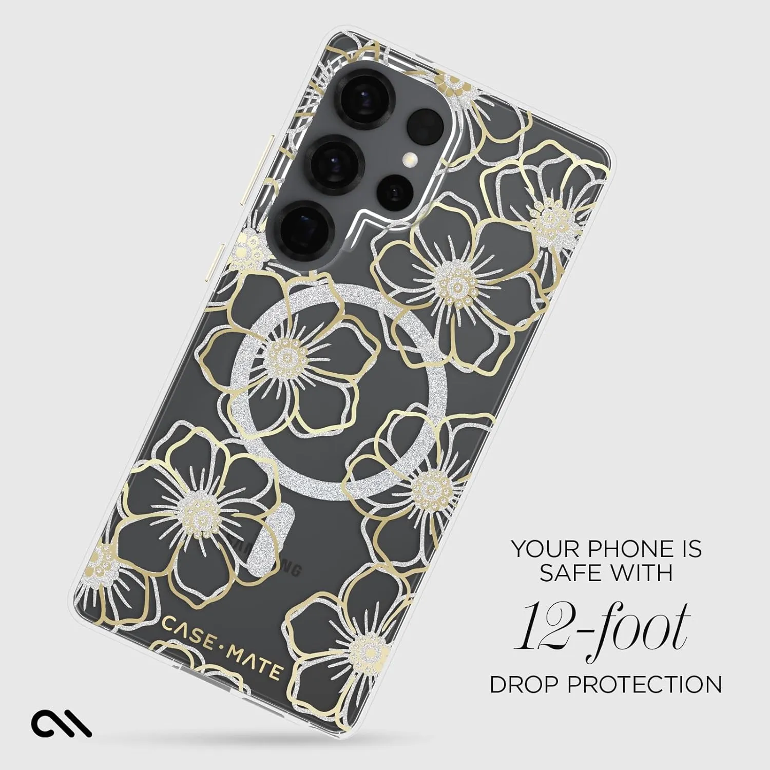 Case-Mate Samsung Galaxy S25 Ultra Case [Magnetic and Wireless Charging] - Sparkly Floral Phone Cover with 12ft Drop Protection - Premium Phone Case for Samsung Galaxy S25 Ultra 6.9" - Floral Gems