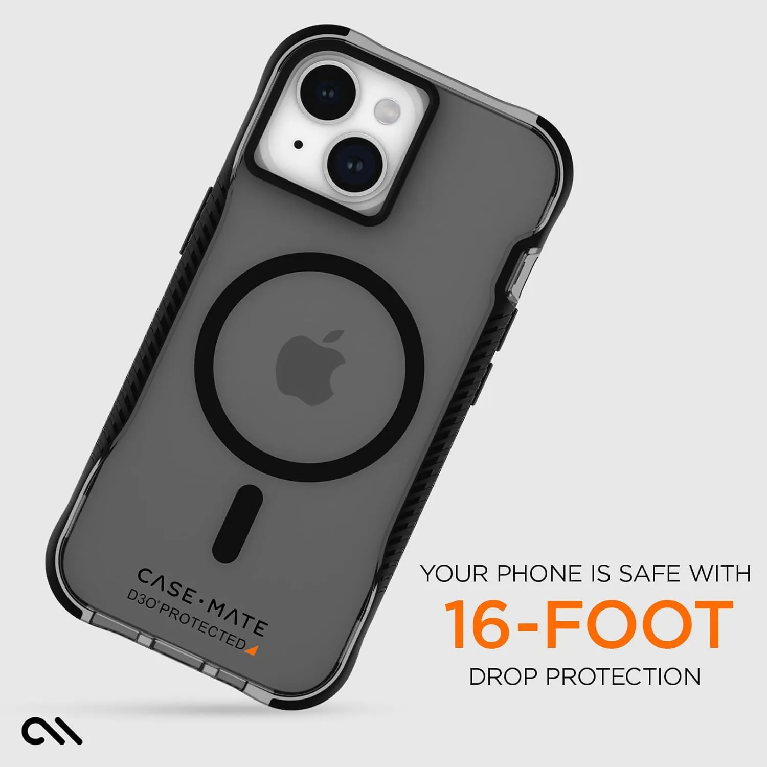 Case-Mate Tough Grip Smoke Black iPhone 15 Case [16ft D3O Drop Protection] [Compatible with MagSafe] Magnetic Phone Case with Textured Grip for iPhone 15 6.1", Anti-Scratch, Shock Absorbing Materials