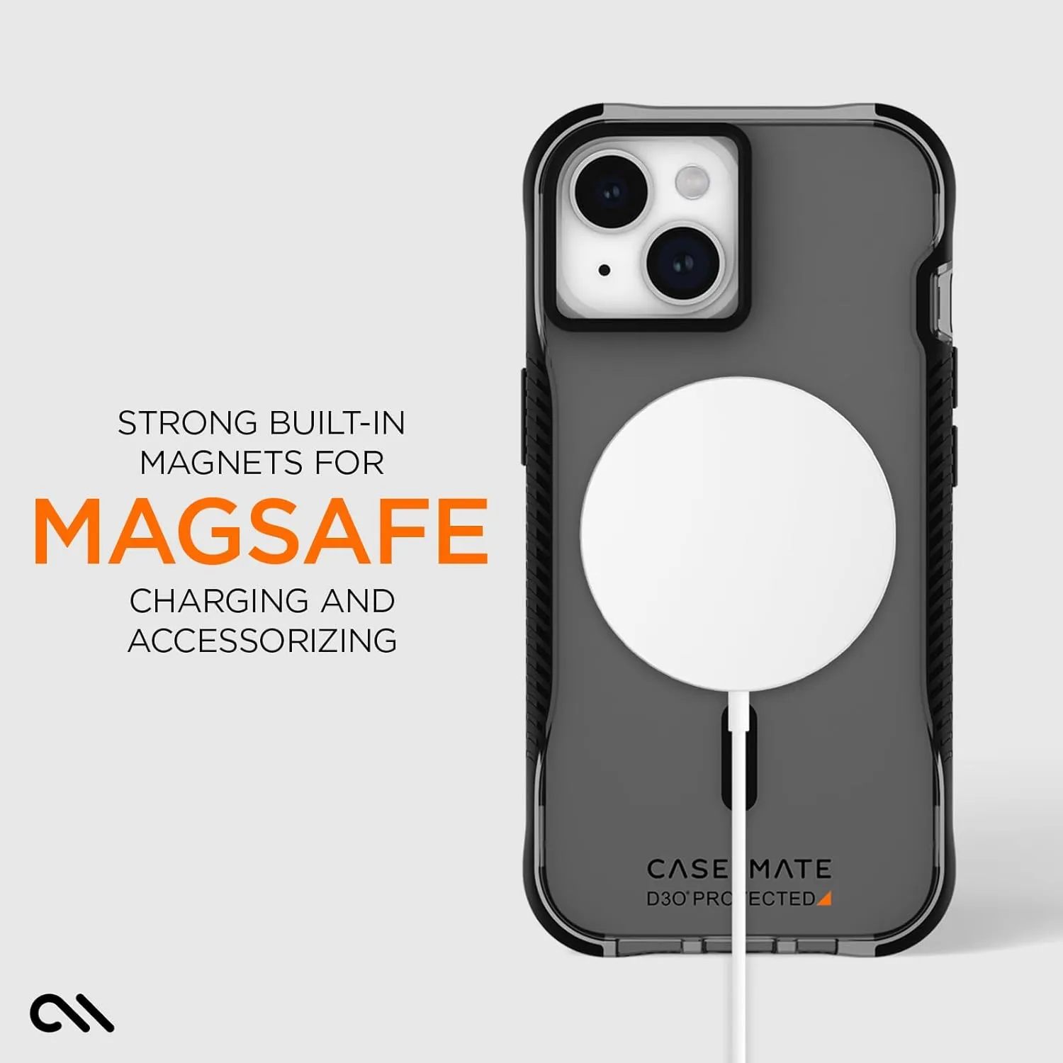 Case-Mate Tough Grip Smoke Black iPhone 15 Case [16ft D3O Drop Protection] [Compatible with MagSafe] Magnetic Phone Case with Textured Grip for iPhone 15 6.1", Anti-Scratch, Shock Absorbing Materials