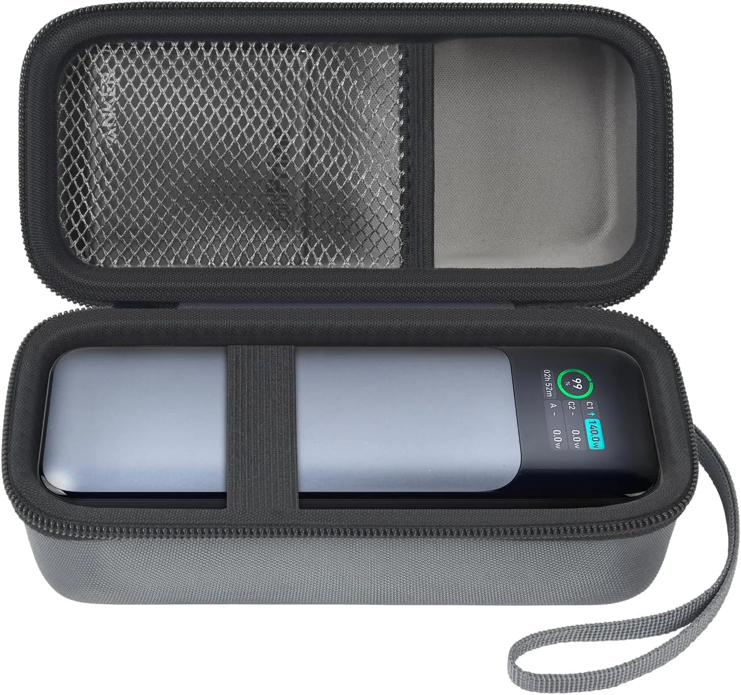 casmilee Case Compatible with Anker 737/735/ 736/717 USB-C Portable Charger Power Bank, Fast Foldable Wall PowerBank Bag for GaN Prime Nano II AC Adapter, Powercore Pocket for Lights Cable (Grey)