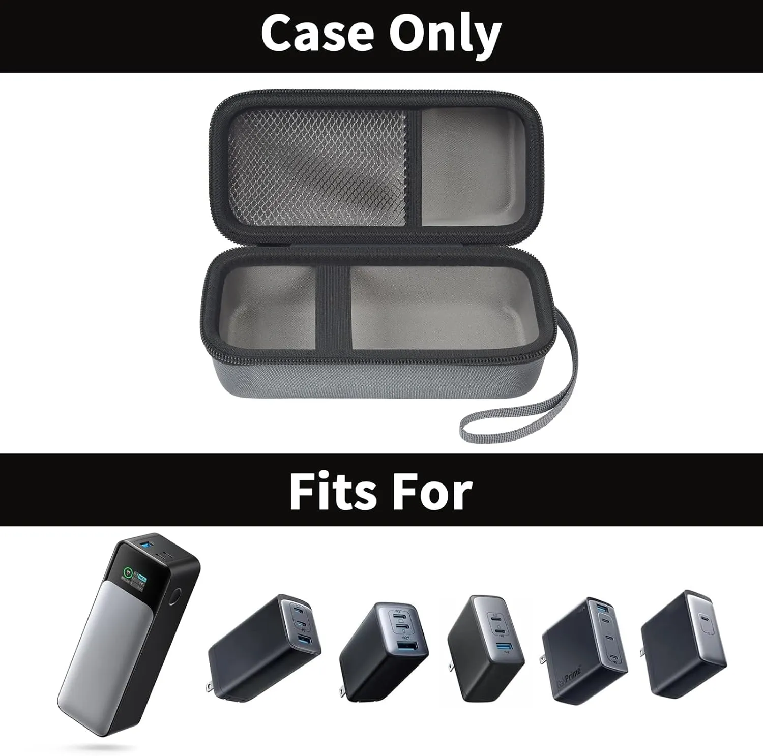 casmilee Case Compatible with Anker 737/735/ 736/717 USB-C Portable Charger Power Bank, Fast Foldable Wall PowerBank Bag for GaN Prime Nano II AC Adapter, Powercore Pocket for Lights Cable (Grey)