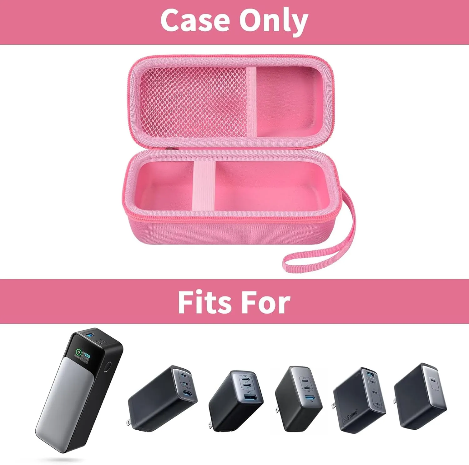 casmilee Case Compatible with Anker 737/735/ 736/717 USB-C Portable Charger Power Bank, Fast Foldable Wall PowerBank Bag for GaN Prime Nano II AC Adapter, Powercore Pocket for Lights Cable (Pink)