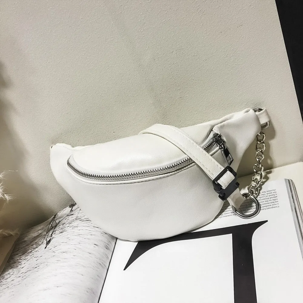 Casual Chain Lychee Leather Fanny Pack Waist Bag