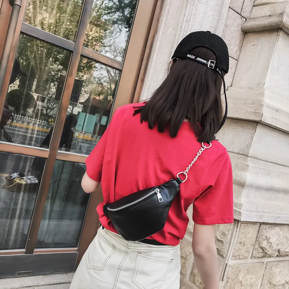 Casual Chain Lychee Leather Fanny Pack Waist Bag
