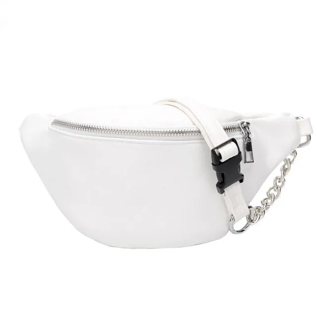 Casual Chain Lychee Leather Fanny Pack Waist Bag