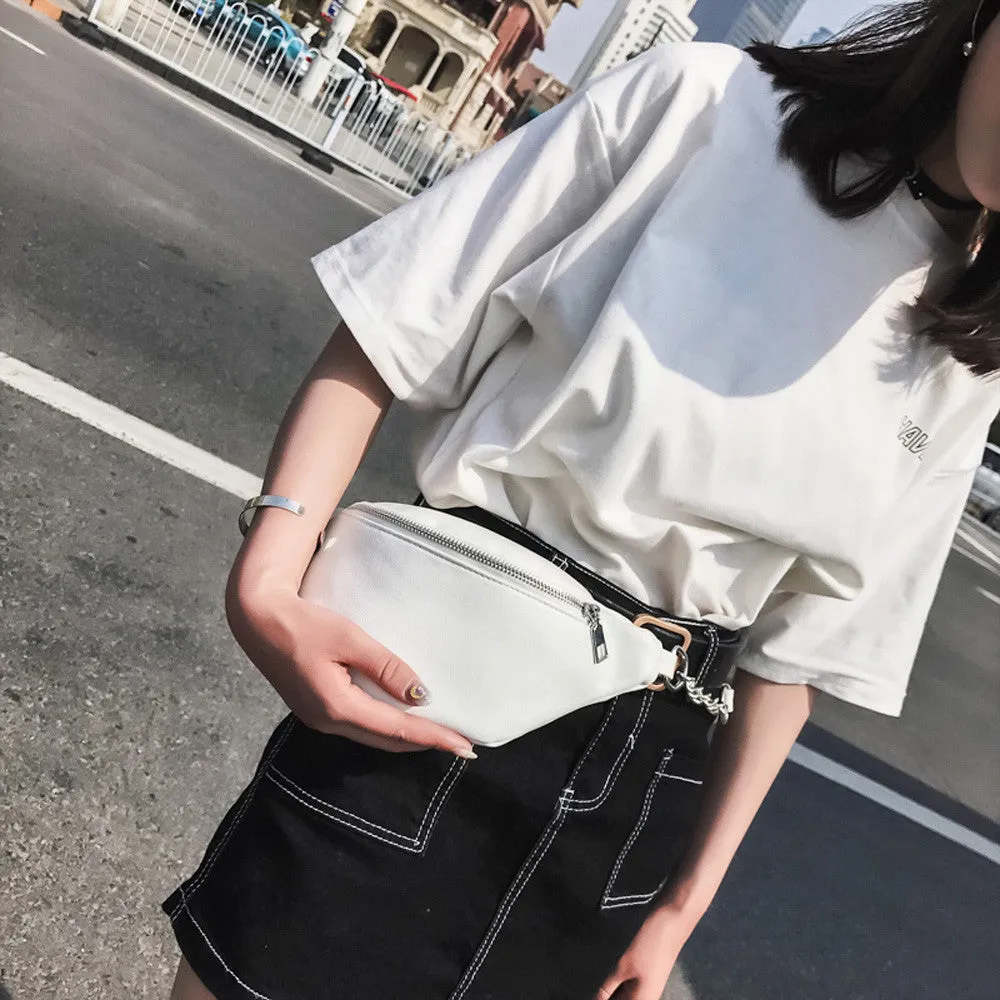 Casual Chain Lychee Leather Fanny Pack Waist Bag
