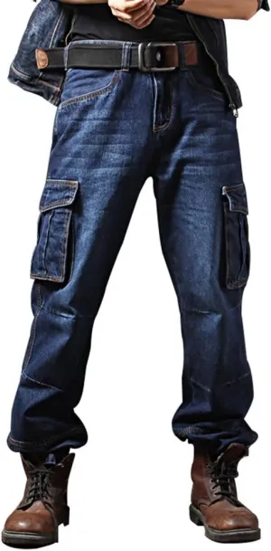 Casual Motorcycle Workwear Multi Pockets Denim Biker Cargo Jeans Pants