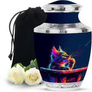 Cat Urns for Ashes Adult Female - 10” Large Cremation Keepsake Urn for Human Ashes - Decorative Funeral Box (Velvet Bag)