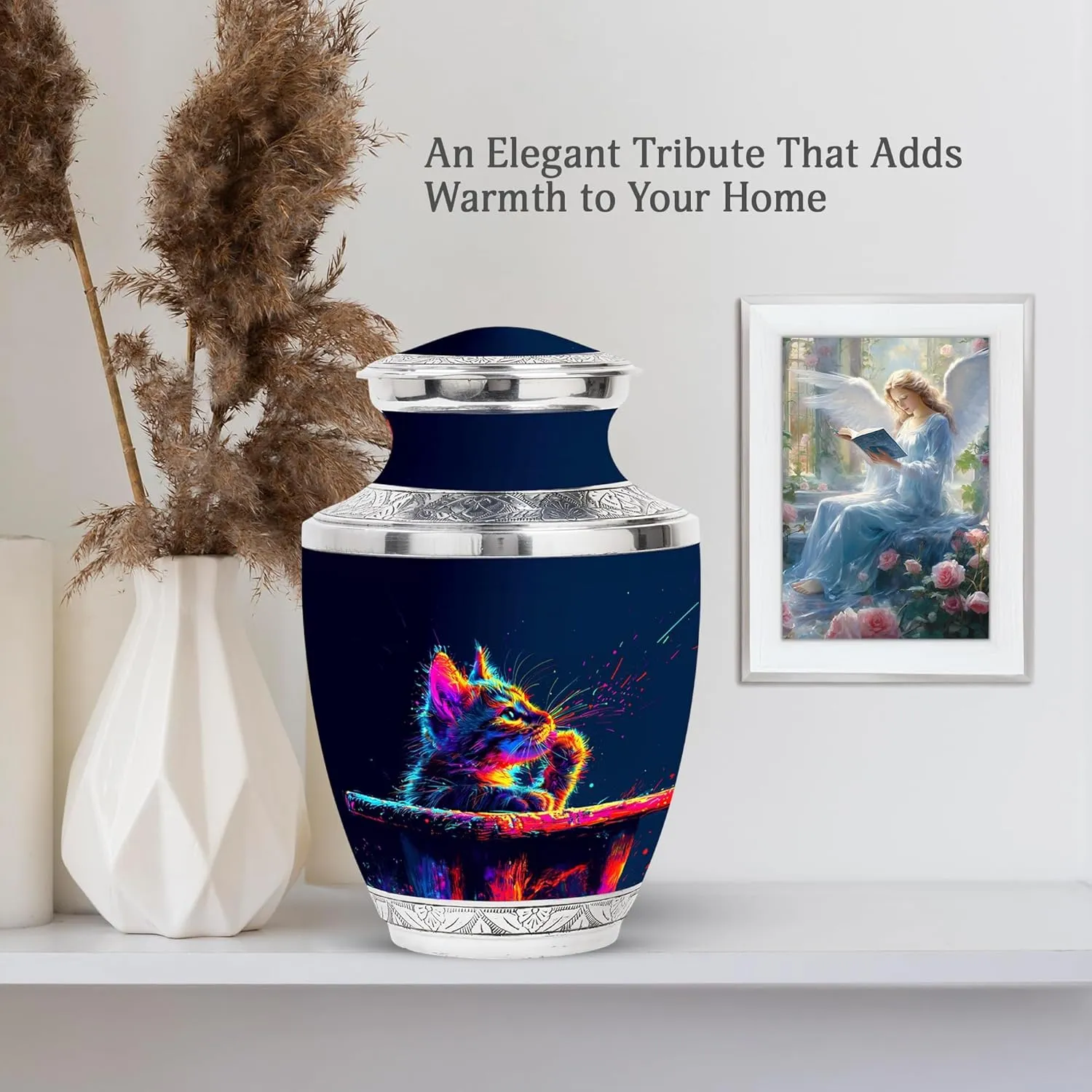 Cat Urns for Ashes Adult Female - 10” Large Cremation Keepsake Urn for Human Ashes - Decorative Funeral Box (Velvet Bag)