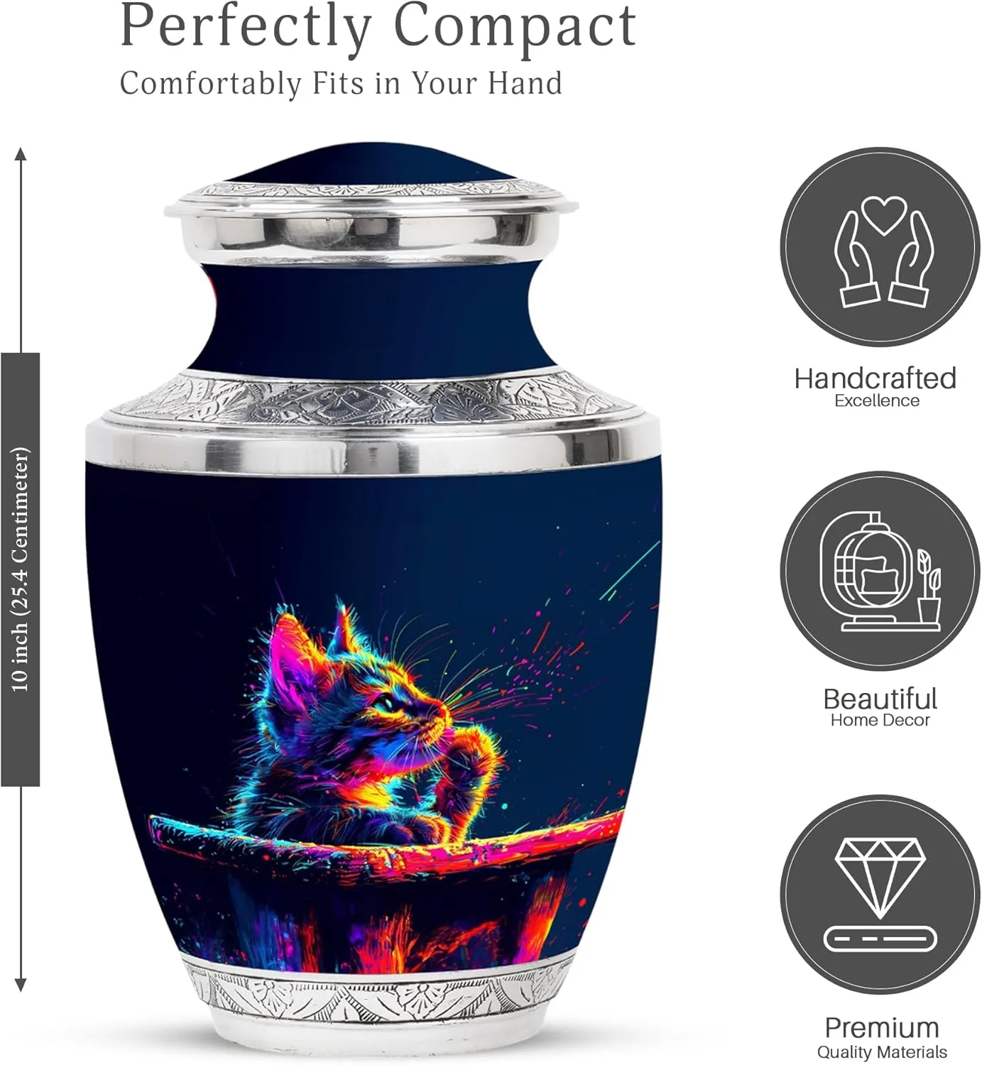 Cat Urns for Ashes Adult Female - 10” Large Cremation Keepsake Urn for Human Ashes - Decorative Funeral Box (Velvet Bag)