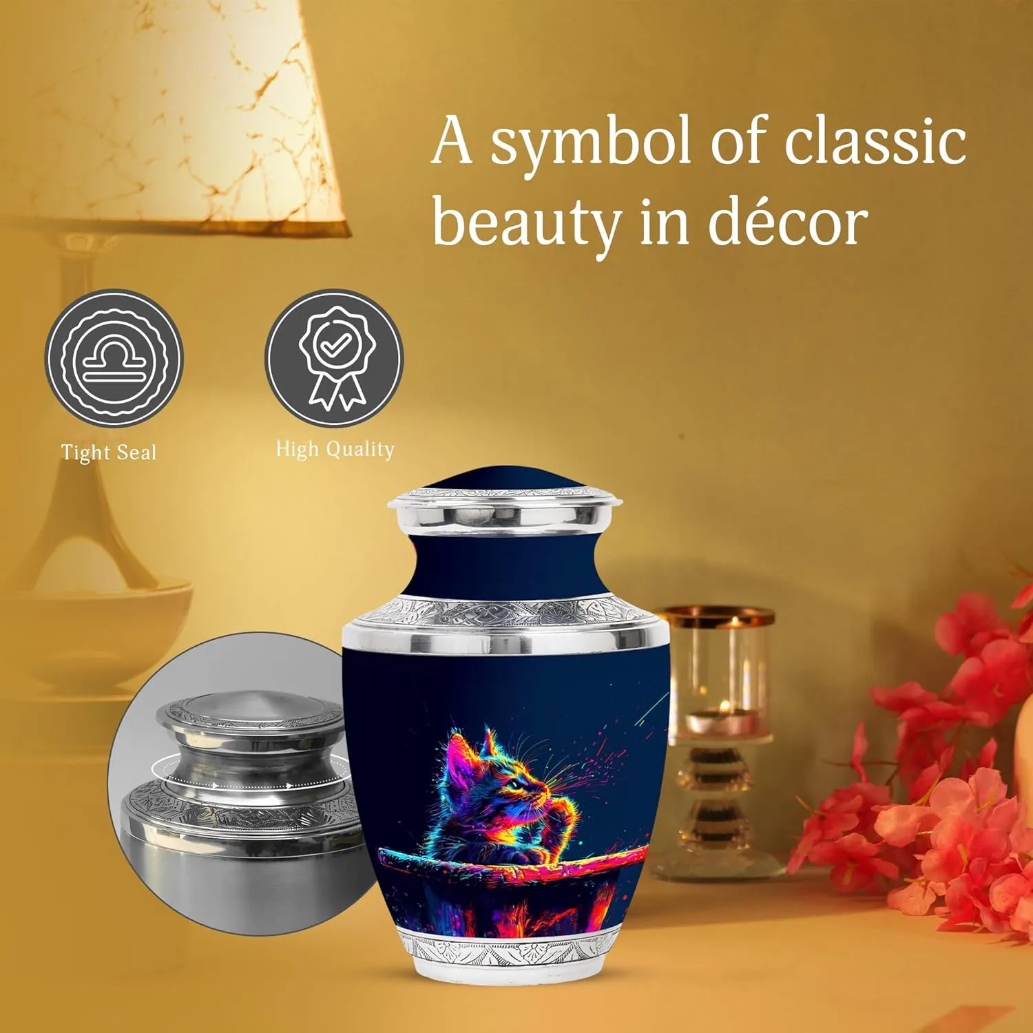 Cat Urns for Ashes Adult Female - 10” Large Cremation Keepsake Urn for Human Ashes - Decorative Funeral Box (Velvet Bag)